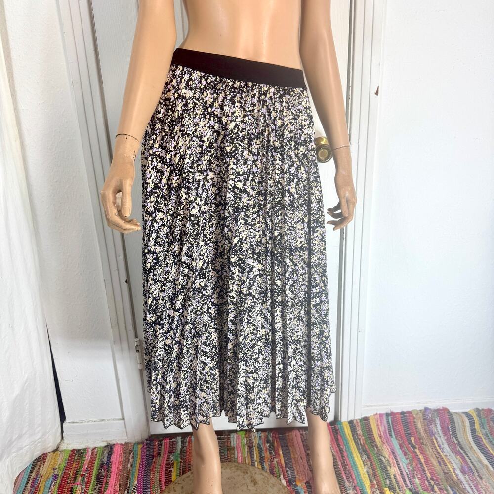 Vince Camuto Ditsy Floral Accordion Pleat Midi Skirt XS Dark Cottage Romantic